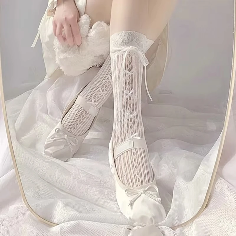 الباليه الشريط الجوارب تنفس جوارب للنساء مخطط شبكة صيد السمك الجوارب الطويلة Kawaii لوليتا جوارب طويلة لخزانة الملابس اليومية عادية