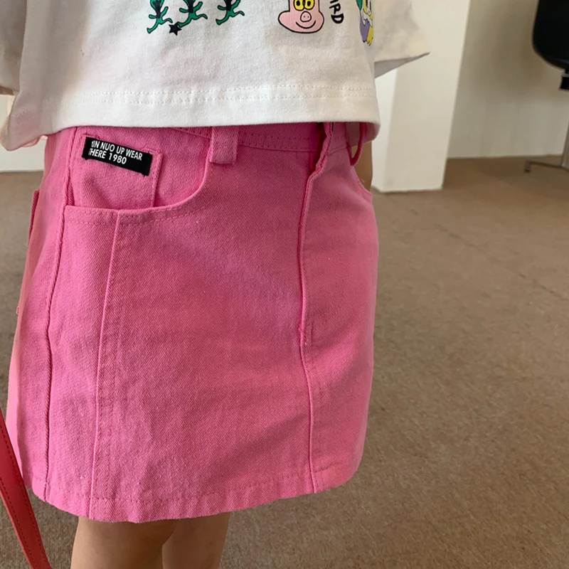 Summer Mother Kids Clothes Twill Pink Short Skirt Cartoon Cute White Short-sleeve T-shirts Fashion Parent-child Matching Outfits