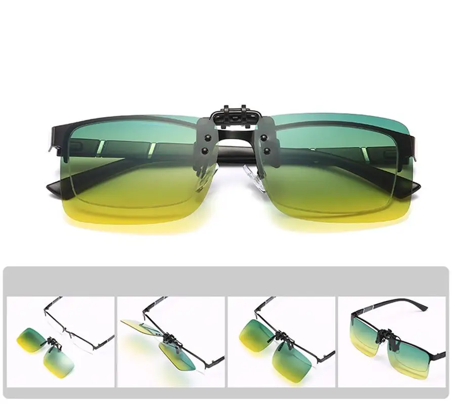 UV400 Day Night Vision Driving Clip on Sunglasses Flip Up Anti Glare Sun Glasses Clip Lens Polarized Lens Glasses Goggles Clip