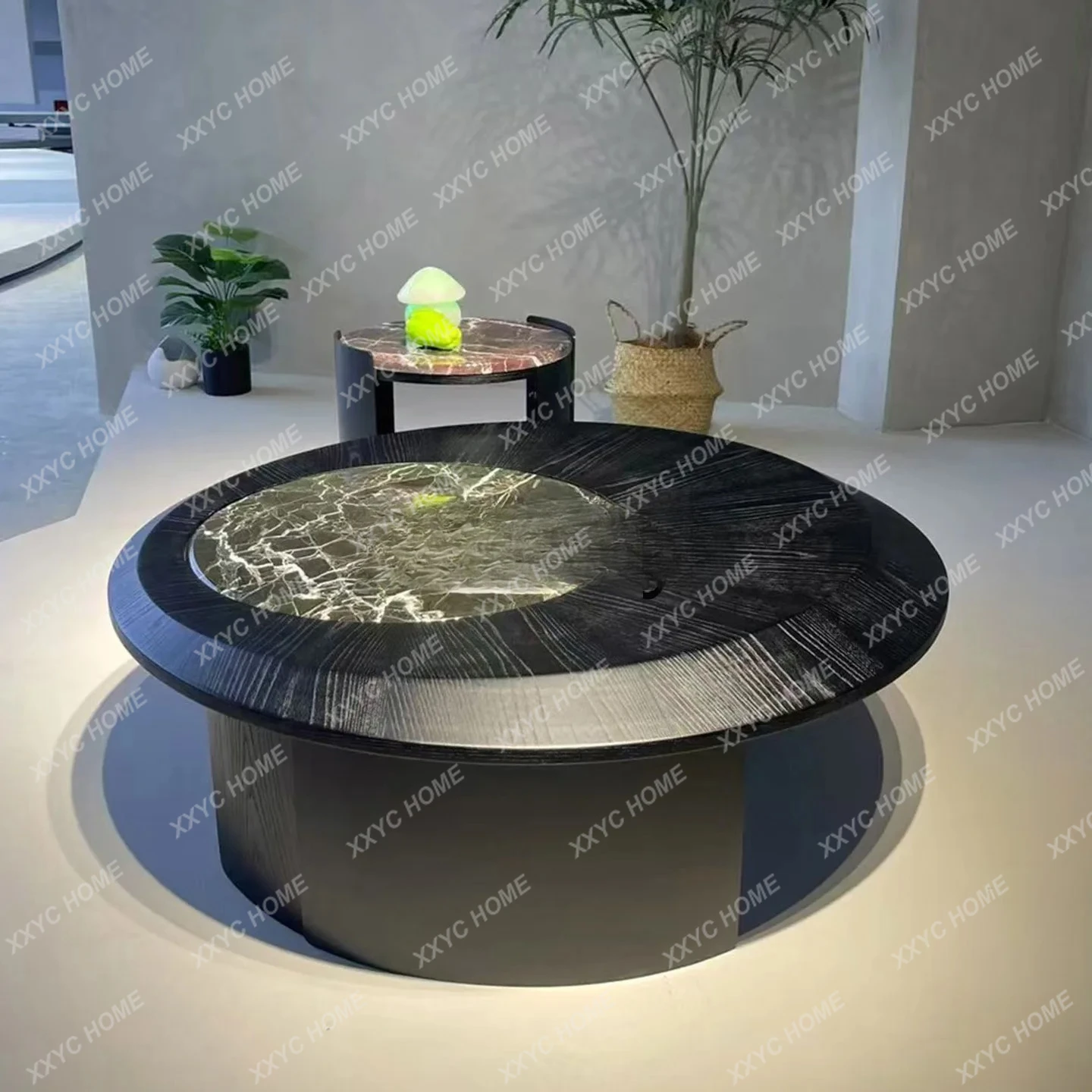 

Style Large and Small Combination Household Marble Green Round Coffee Table Minimalist Black