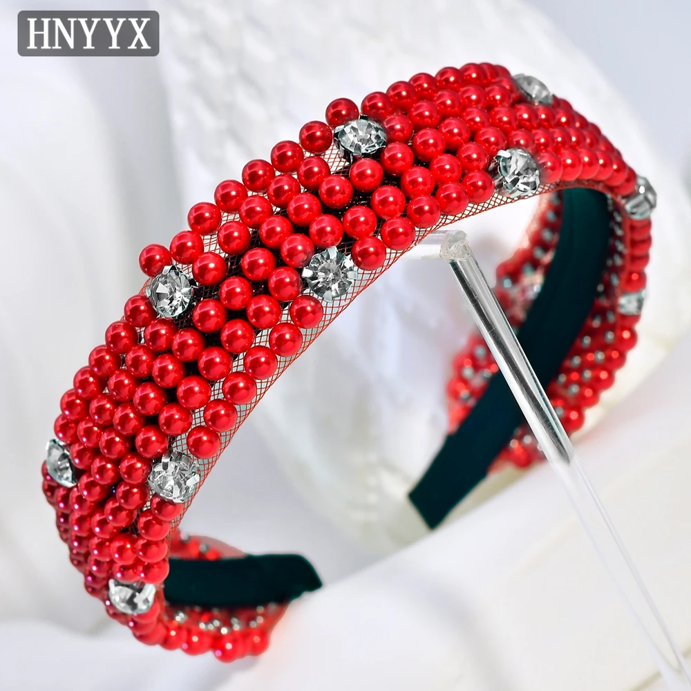 

HNYYX Handmade Pearl Hair Hoop for Women Bride Wedding Red Color Headband Girls Party Headpieces Hair Accessories A421