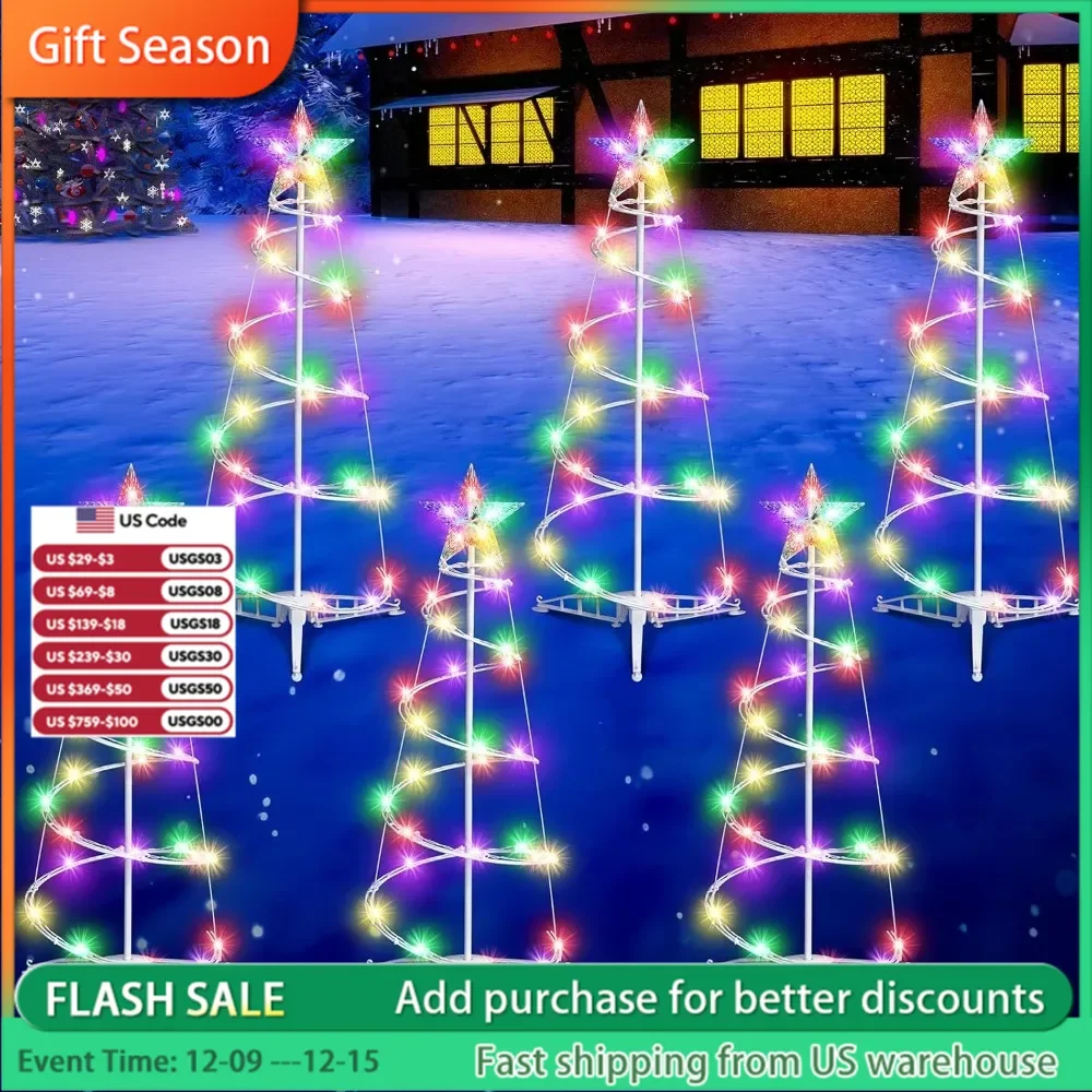 6 Pcs 3 Ft LED Spiral Christmas Tree Outdoor Lighted Christmas Decoration Light up Xmas Cone Tree with Topper Star.