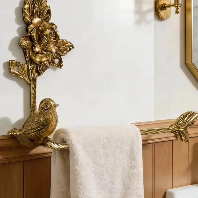Wall Mount Luxury Brass Bird Towel Holder, Animal Shape Metal Bathroom Towel Storage Rack