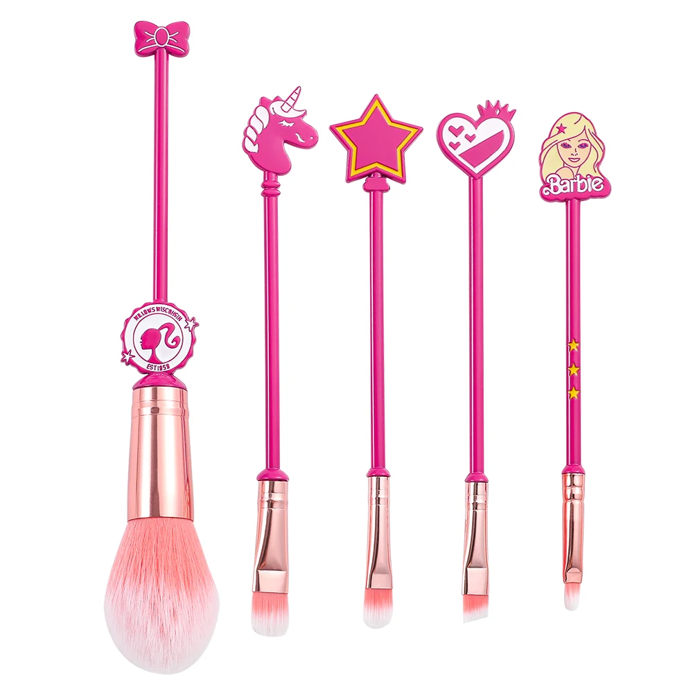 Barbie Princess Makeup Brushes, Cosmetic, Foundation, Powder, Blush, Eyeshadow, Kabuki, Blending, Beauty Tools, 5Pcs