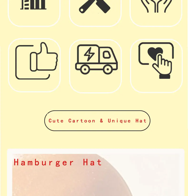 Niedliches, neuartiges Food-Hut-Set, 4-teilig – Hamburger, Pommes Frites, Pizza und Drumstick für Partys, Freizeitkleidung und Geschenke – Detail 3