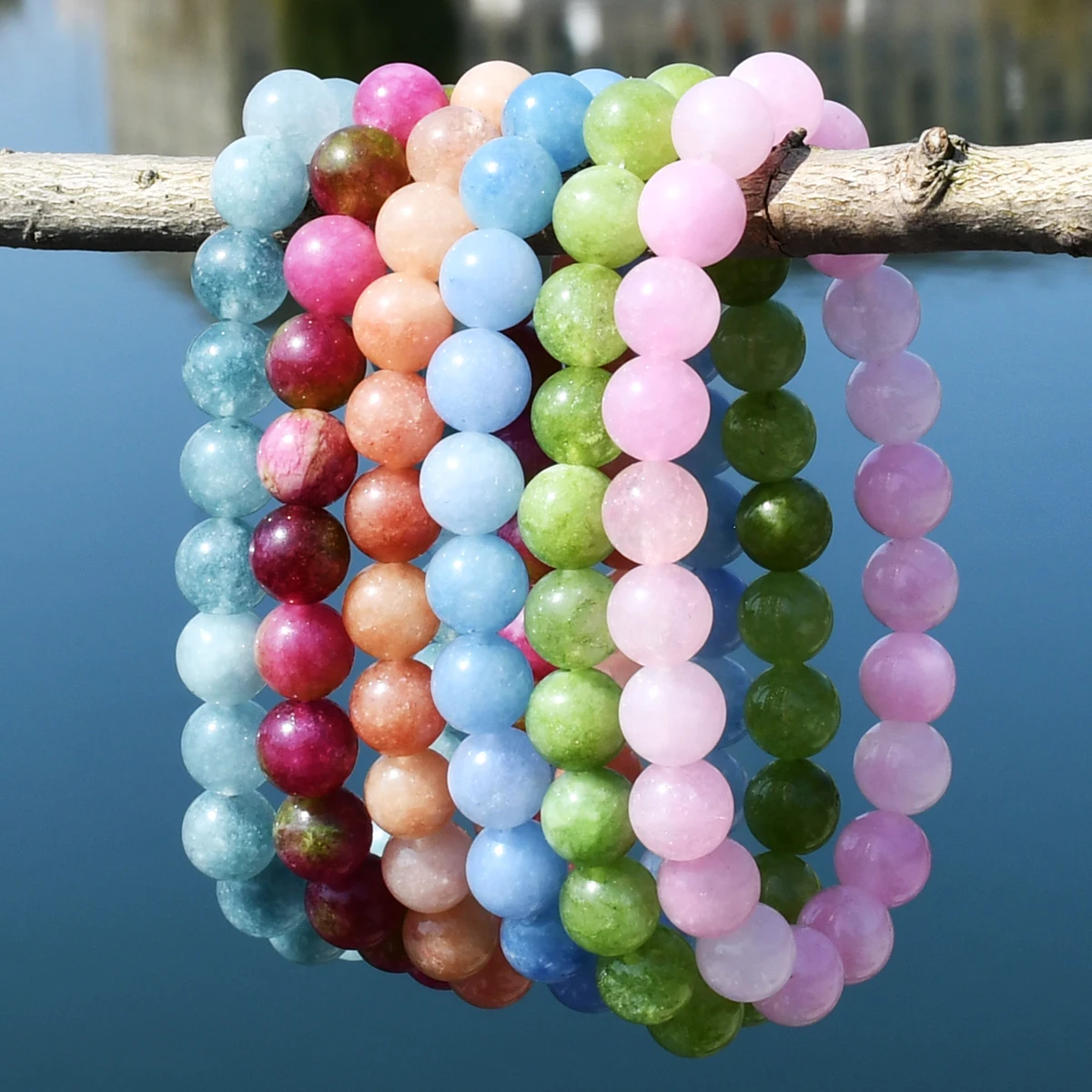 Boho Colorful Natural Stone Beads Bracelets Sunstone Peridot August Birth-stone Gift For Women Summer Friendship Hand String