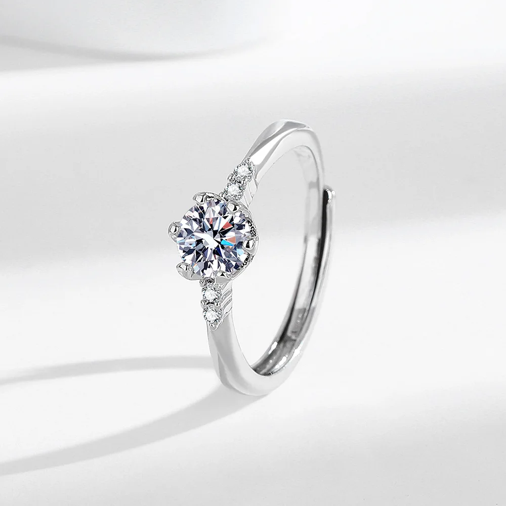 

Изящное регулируемое обручальное кольцо из стерлингового серебра 925 пробы с круглым цирконом и боковыми камнями