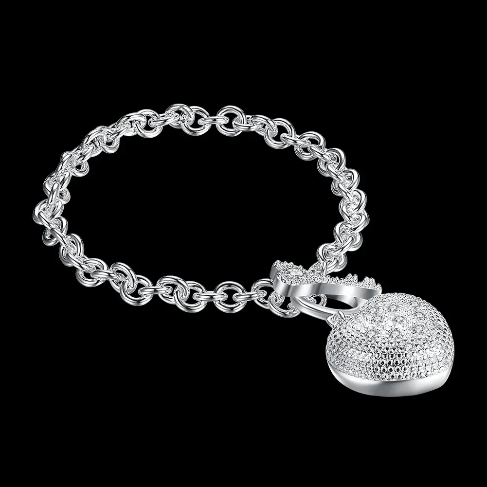 New 925 Sterling Silver fine crystal heart key chain Bracelets for women Wedding party lady Gifts high quality Fashion Jewelry
