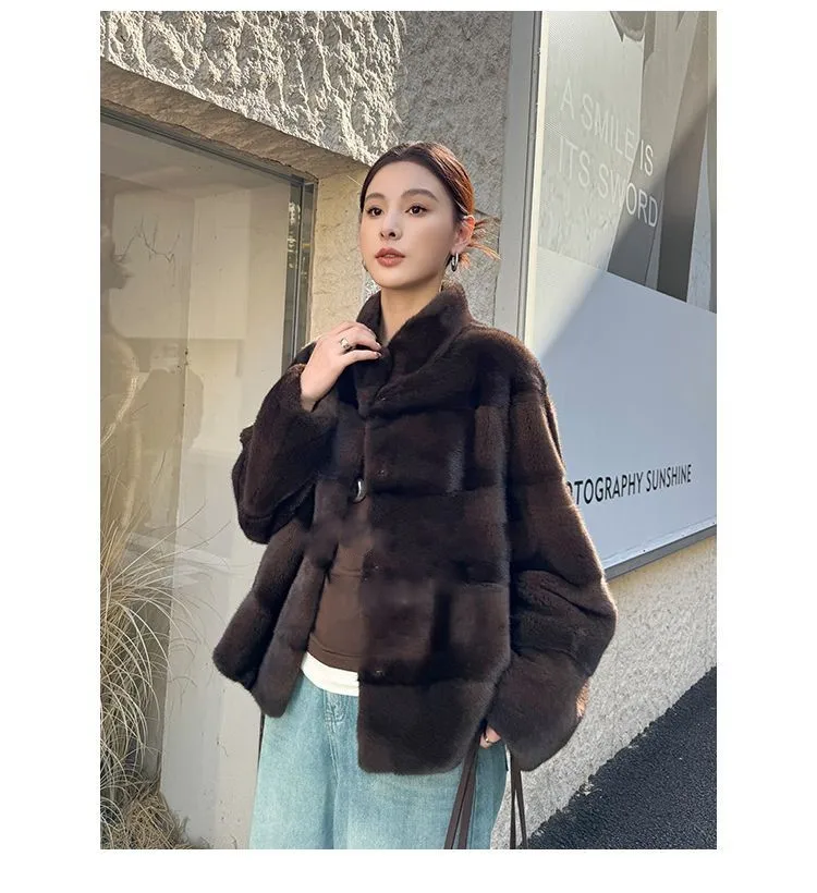 Faux Fur Detachable Collar Coats Womens Artificial Medium Length Ceremony Young Cute Mink Bow Buttoned Basic Wild Personality OL