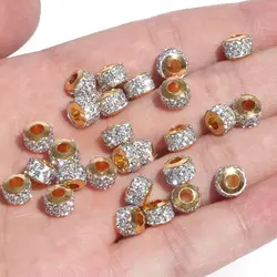 Silver Gold Color Rhinestone Spacer Beads Tube Column Pave Crystal Clay Beads for Snake Chain Charms Jewelry Bracelets