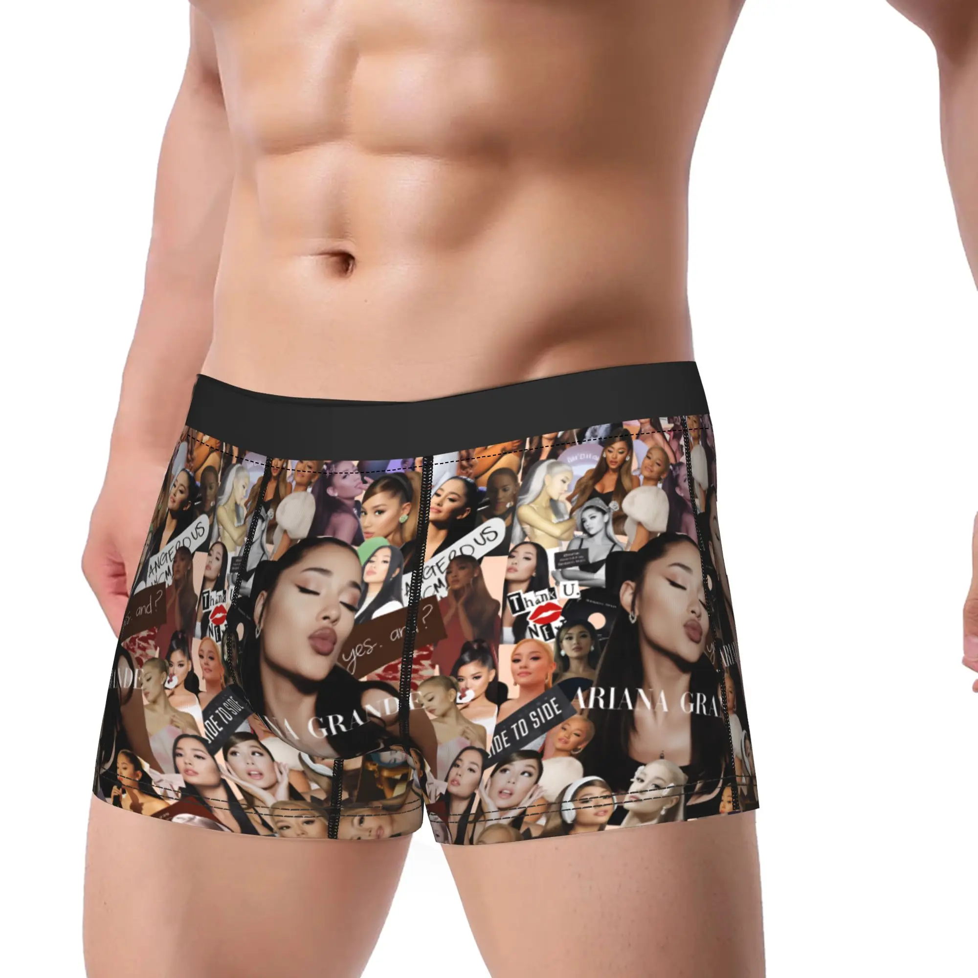 

Arianas Grandes Underwear Breathable Underpants Printing Boxer Brief For Male 3D Pouch Plus Size Trunk