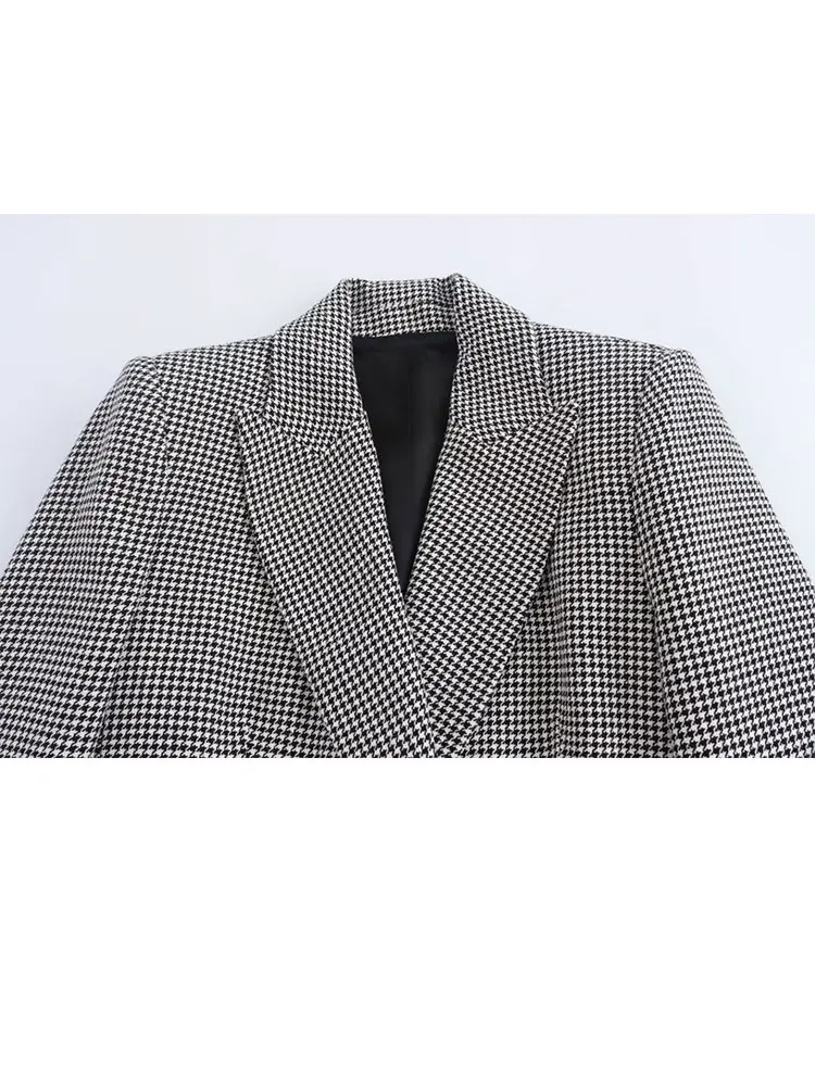 Hh traf 2024 outono moda feminina houndstoot calças ternos tendência lapela blazer casaco + mulher selvagem perna larga em linha reta calça longa