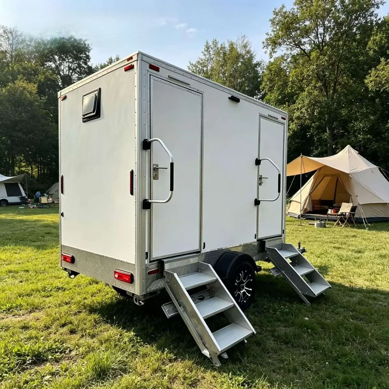 2‑Stall Luxury Mobile Restroom Trailer Portable Toilet Trailer Outdoor Mobile WC For Event Construction Site Camping OEM ODM