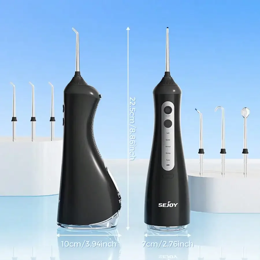 Sejoy Cordless Portable Water Flosser, 5 Cleaning Modes & 5 Jet Nozzles, 1600mAh Long Battery Life, Professional Oral Irrigator, Effective Teeth Cleaner, Compact Oral Care Device for Home & Travel Use