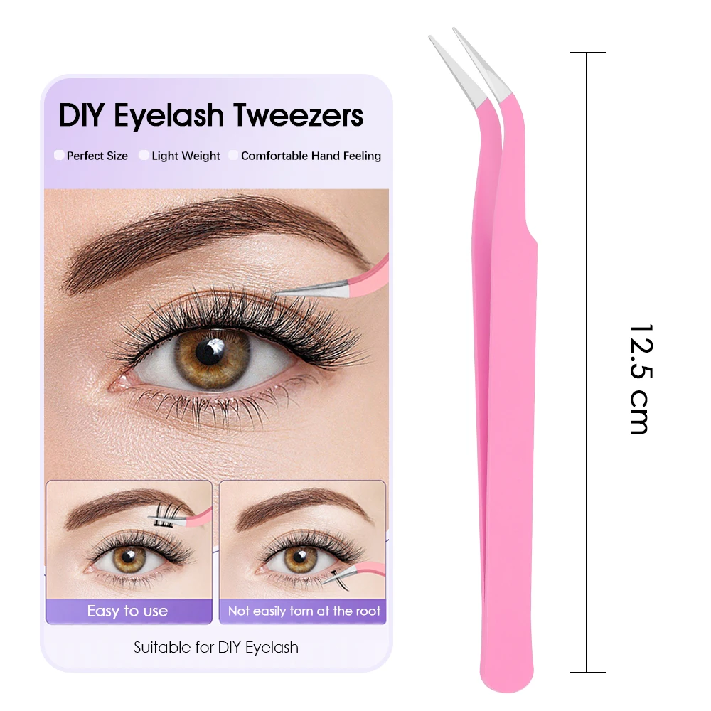 Heißer Verkauf Wasserdichte Premium Edelstahl Material Wimpern Make-Up Werkzeuge Rosa Farbe Hohe Präzision DIY Wimpern Pinzette auf Lager