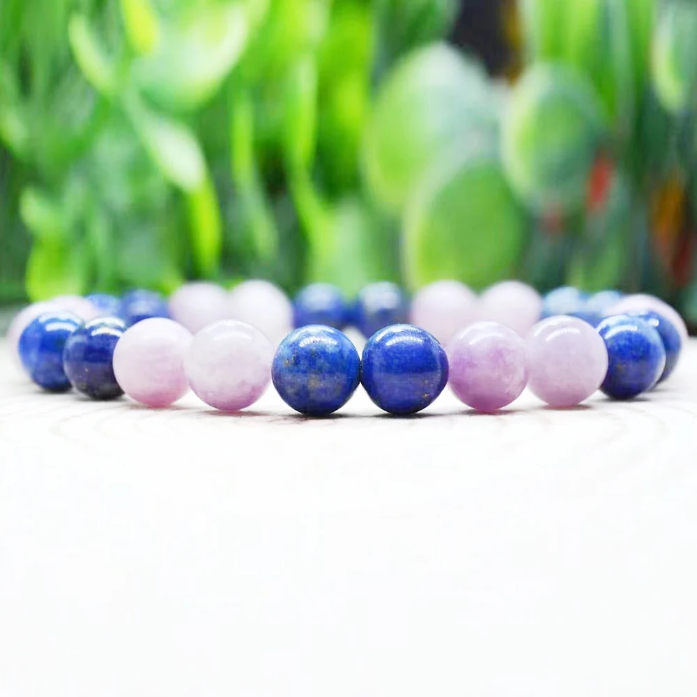 

MG1987 8 MM Lepidolite Natural Afghanistan Lapis Lazuli Mixed Bracelet Womens Beaded Gemstone Energy Healing Crystals Jewelry