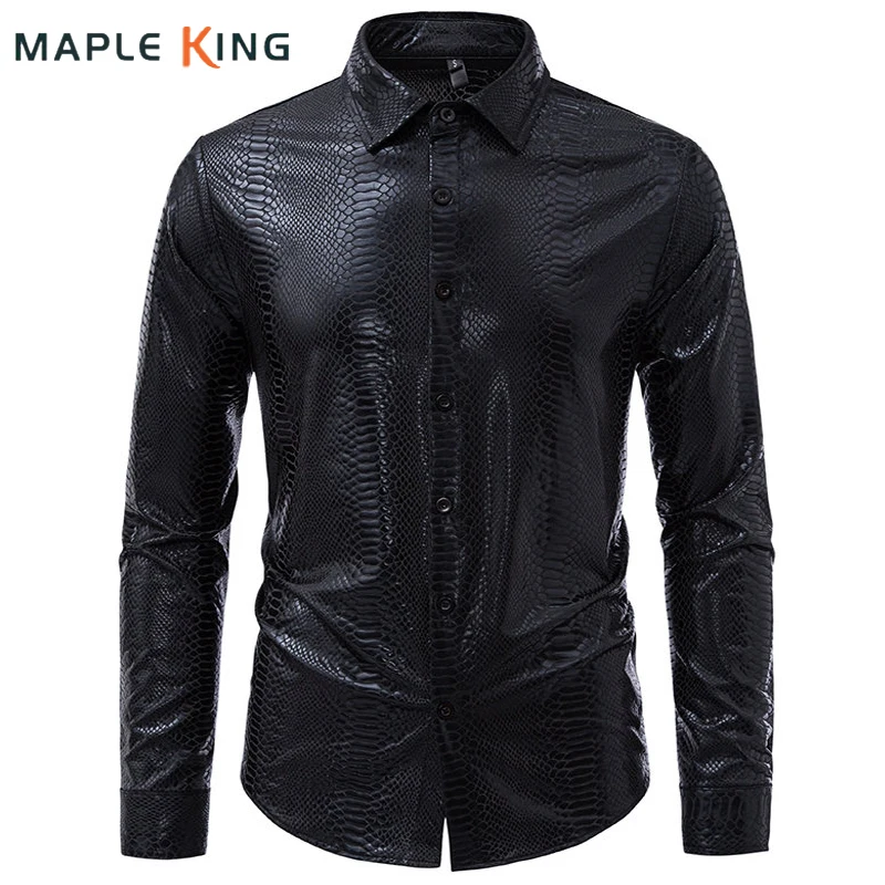 Steampunk Snakeskin Jacquard Shirt for Men Clothing Nightclub Wear Luxury Long Sleeve Man Party Dress Stage Performance Shirts