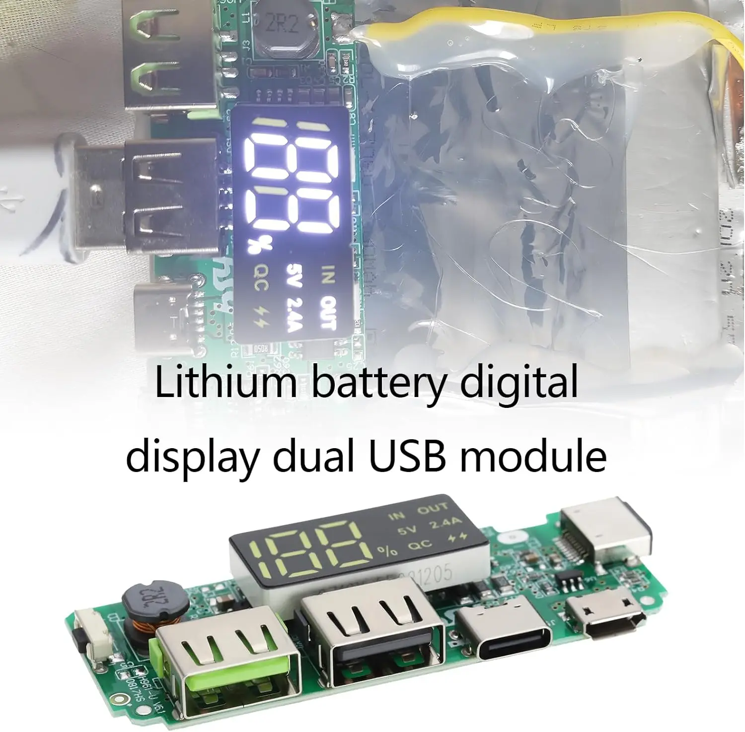 2Pcs 18650 Lithium Battery Charger 5V 2.4A Dual USB Circuit Board Digital LCD Display Module with Overcharge Overdischarge Short