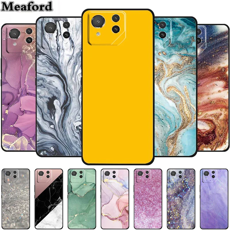 Capa de silicone macio para asus rog phone 8 pro, design de mármore, tpu tampa traseira, mica capa pintada