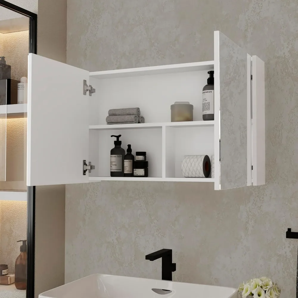 خزانة طبية بيضاء سهلة التجميع للحمام مع أرفف فائقة، تباع بشكل منفصل، مثالية لحلول التخزين