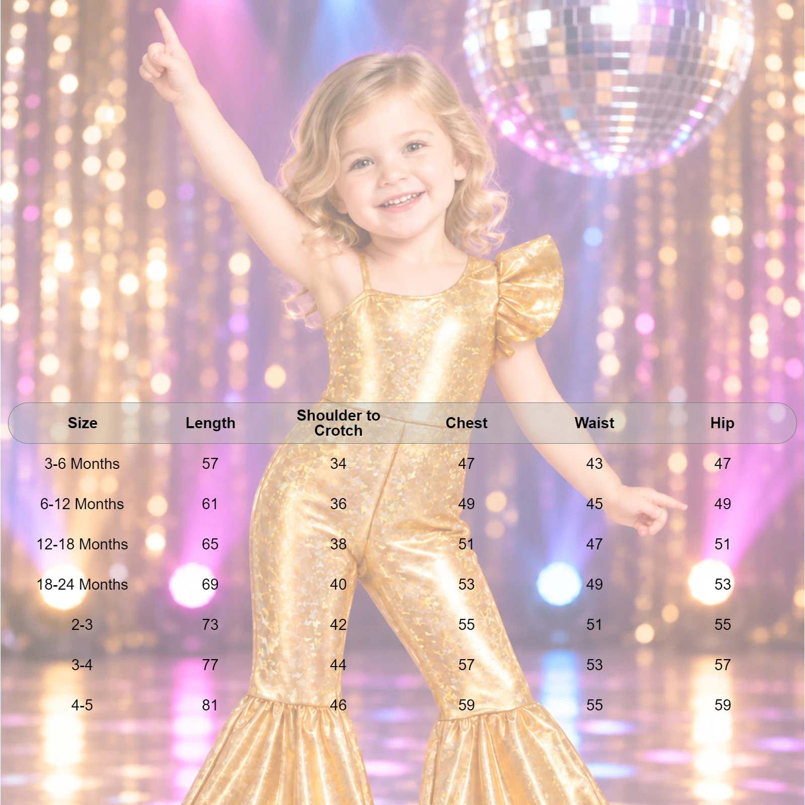 Baby Girls Metallic Shiny Romper Kids Disco Party Birthday Costume One Shoulder Sleeve Bell-bottom Jazz Dance Flared Jumpsuit