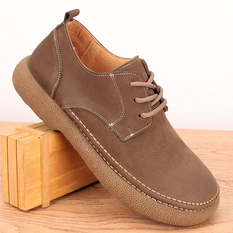 

Breathable Casual Leather oes Men's Wide Footwear Briti Sle Retro Top Layer Cowhide Lace-Up Spring Autumn Faion Footwear