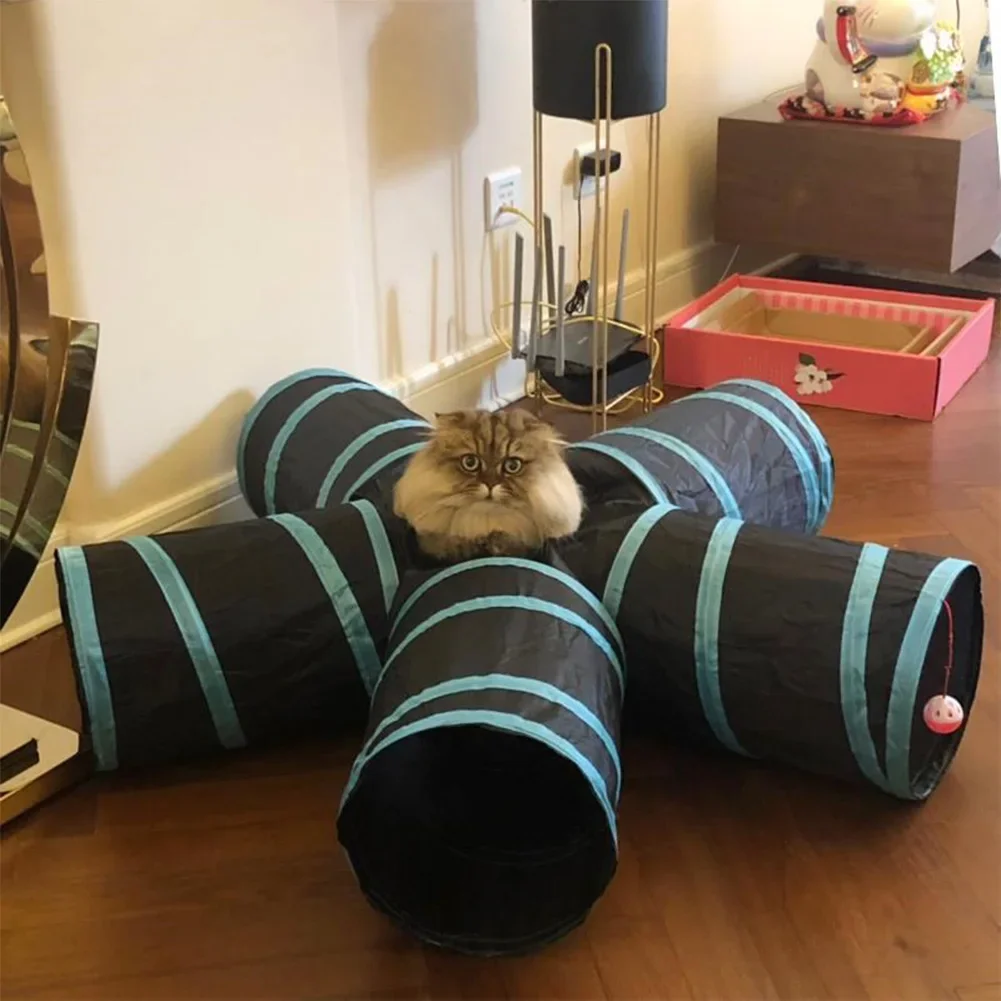 Indoor 2/3/4 5-way Collapsible Cat Tunnel Tube Kitty Tunnel Bored Cat Pet Toys Peek Hole Toy Cat Puppy Kitty Kitten Rabbit