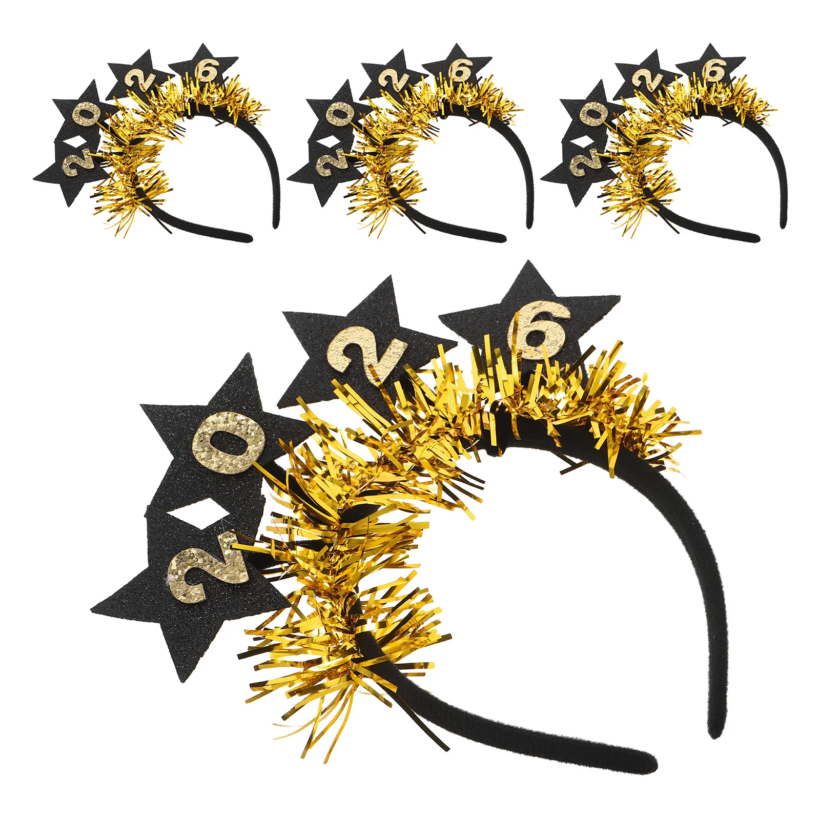

4Pcs New Year Party Decoration 2026 Glitter Tinsel Star Headband Festive Holiday Photo Booth Supplies Happy New Year Crown