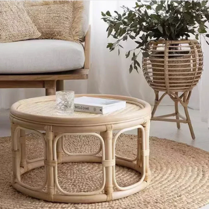 

z Wind Coffee Table Books Round Rattan Side Table Homestay Decoration Bedside Table Light Practical Low Tables