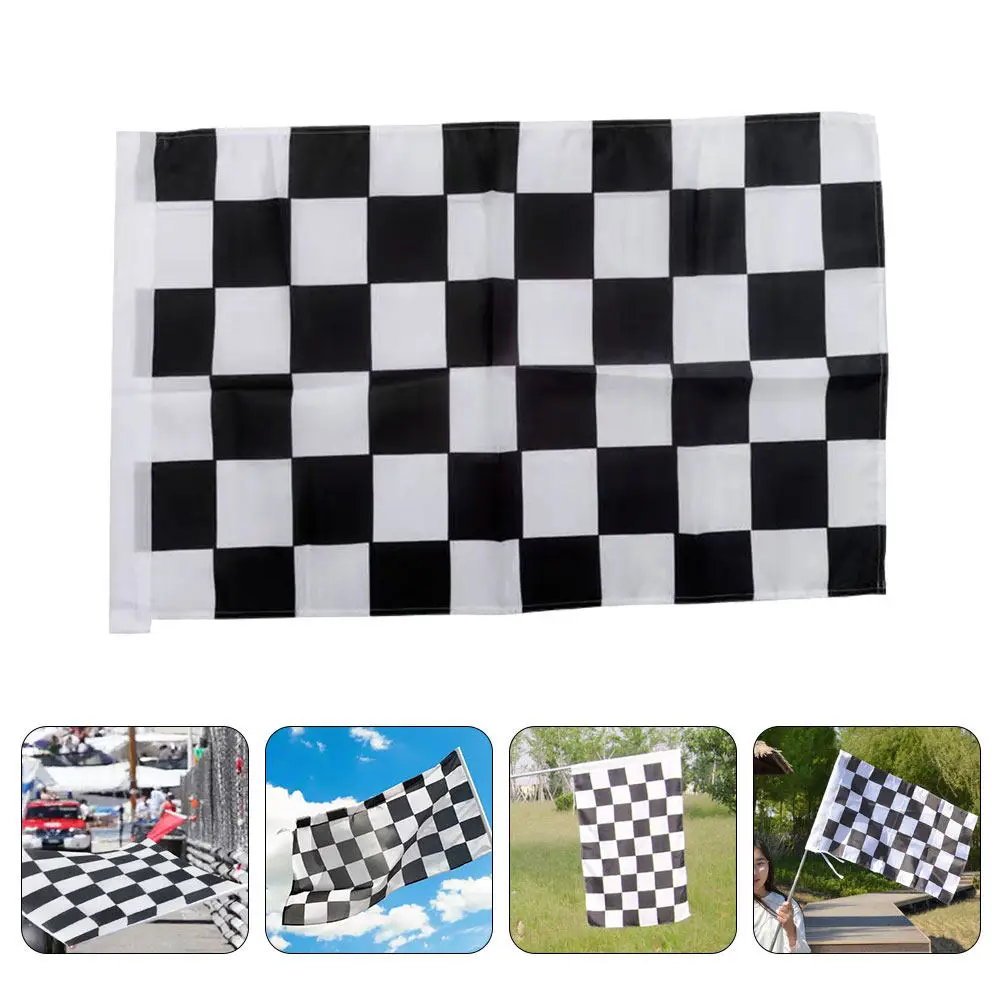 Checkered Flag Polyester Racing Flag Hand Held Mini Race Car Party Decorations for Birthday Theme Events Garden Desk Display