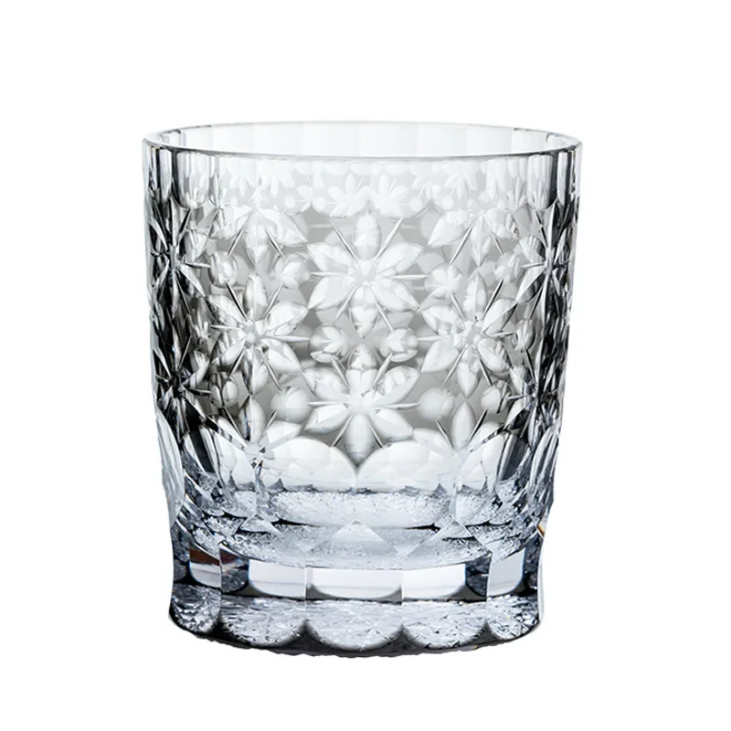 Sakura Snow Personality Wine Glass Handmade Whiskey Cup, Wedding Birthday Gift Cup, Black Edo Cut Cup