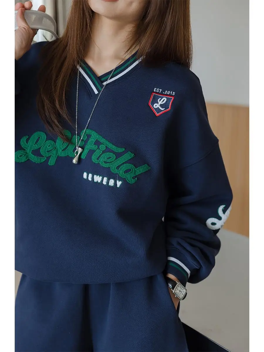 

Casual Sportswear Set Women's ort American Sle Sweatirt And orts Spring Faionable Two-Piece Cotton round Ne Sweater