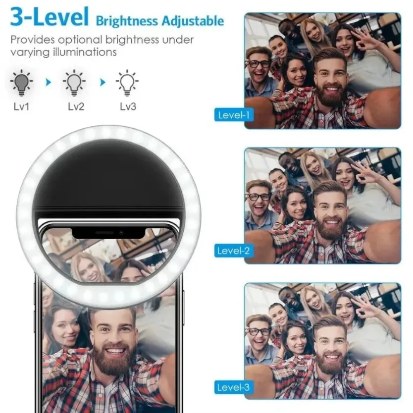 USB تهمة Led Selfie مصباح مصمم على شكل حلقة الهاتف المحمول عدسة مصباح قابل للتعديل سطوع مباشر المحمولة قابلة للشحن Selfie ملء مصباح مصمم على شكل حلقة #3