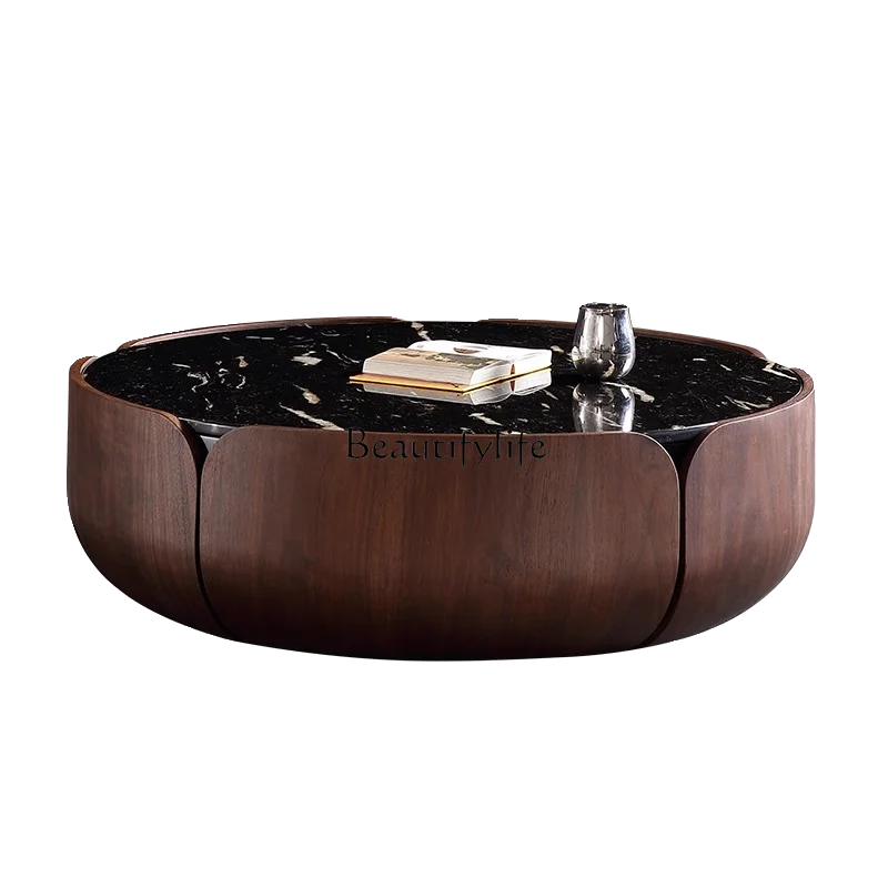 Petal Italian Minimalist High-End Marble Tea Table Art round Walnut Color