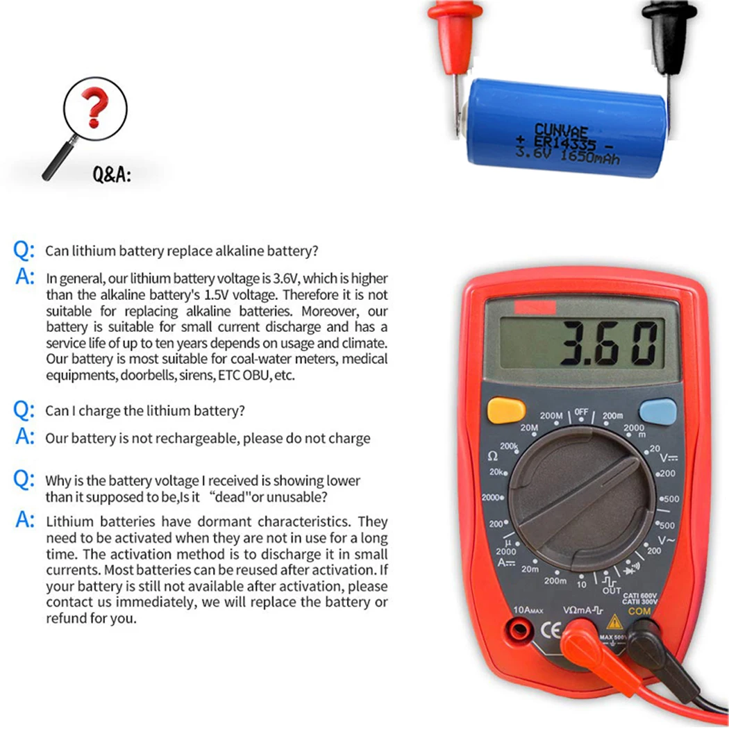 10PCS ER14335 2/3AA 3.6V liSOCL2 AA Lithium Battery 2/3 AA 14335 PCL 2 AA Dry Primary Cell 1650mah Gas Meter Replace for TL-4955