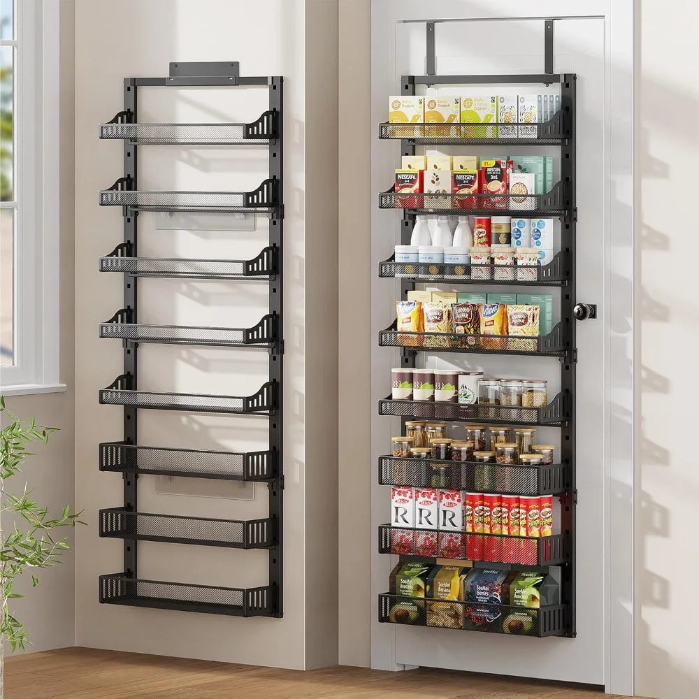 

8-Tier Over the Door Pantry Organizer, Large Metal Door Spice Rack with Adjustable Basket, 2 in 1 Wall Mount or Hanging Heavy-Du