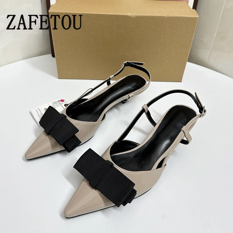 

Zafetou Women's Sandals 2024 Trend New Winter Products Rear Strap Shallow Sweet Mouth Pointed Bow Low Heel Shoes For Women