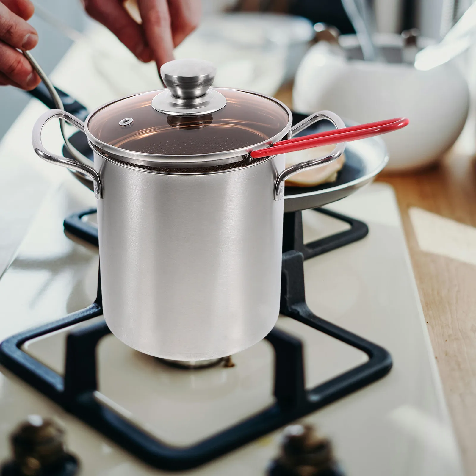 1Set Premium Stainless Steel Deep Fryer Pot with Detachable Strainer Basket Suitable for Induction Cooktop Gas Stove Daily