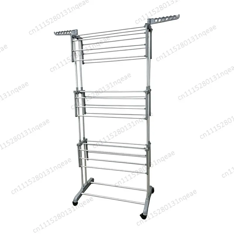 Foldable Metal Drying Rack Floor-to-ceiling Mobile Clothing Storage Rack with Wing Panel