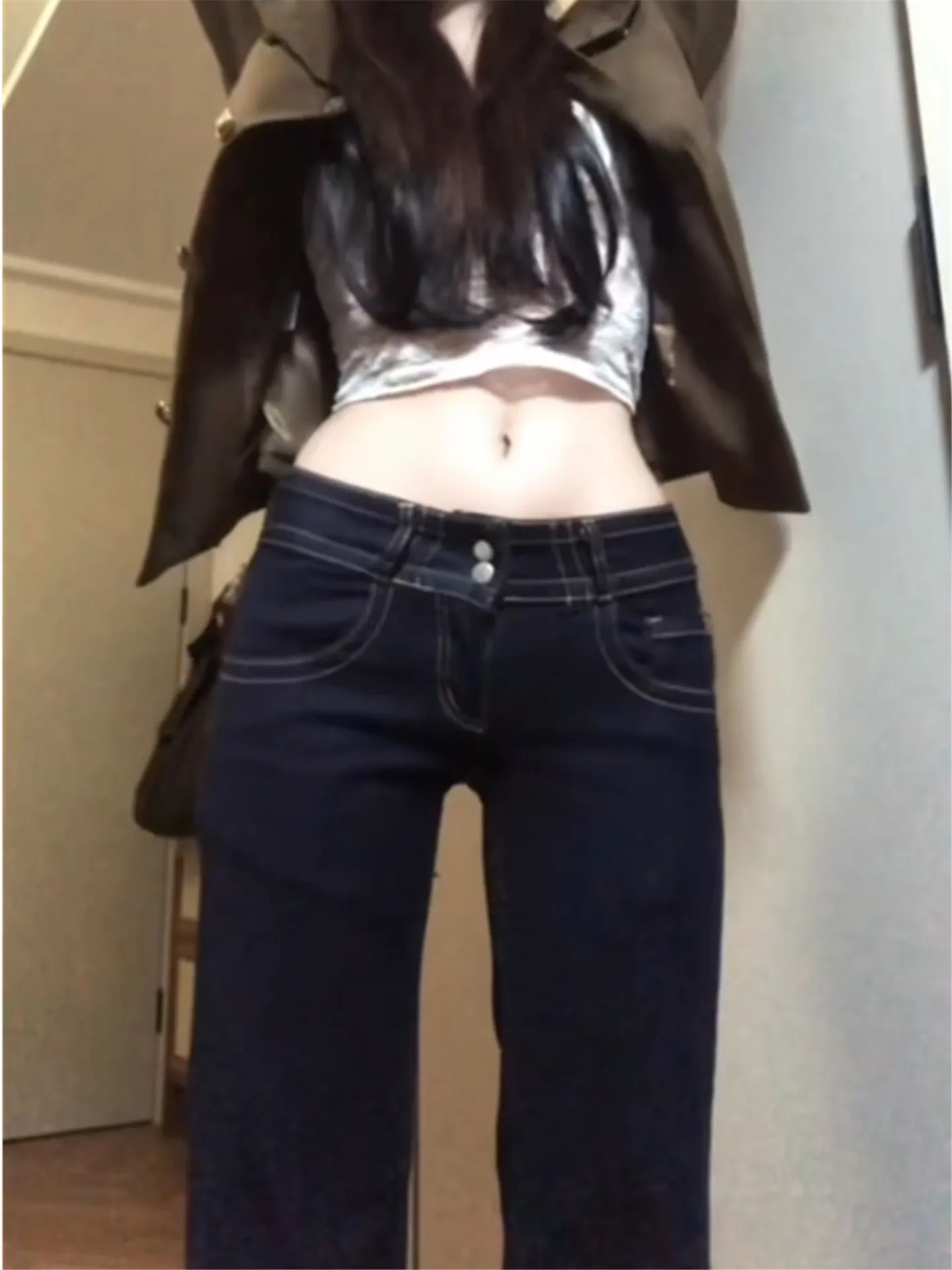 

American Vintage Low Waist Bell Bottom Jeans Women's Autumn Winter Loose Slimming Long Floor Length Pants Casual Cotton