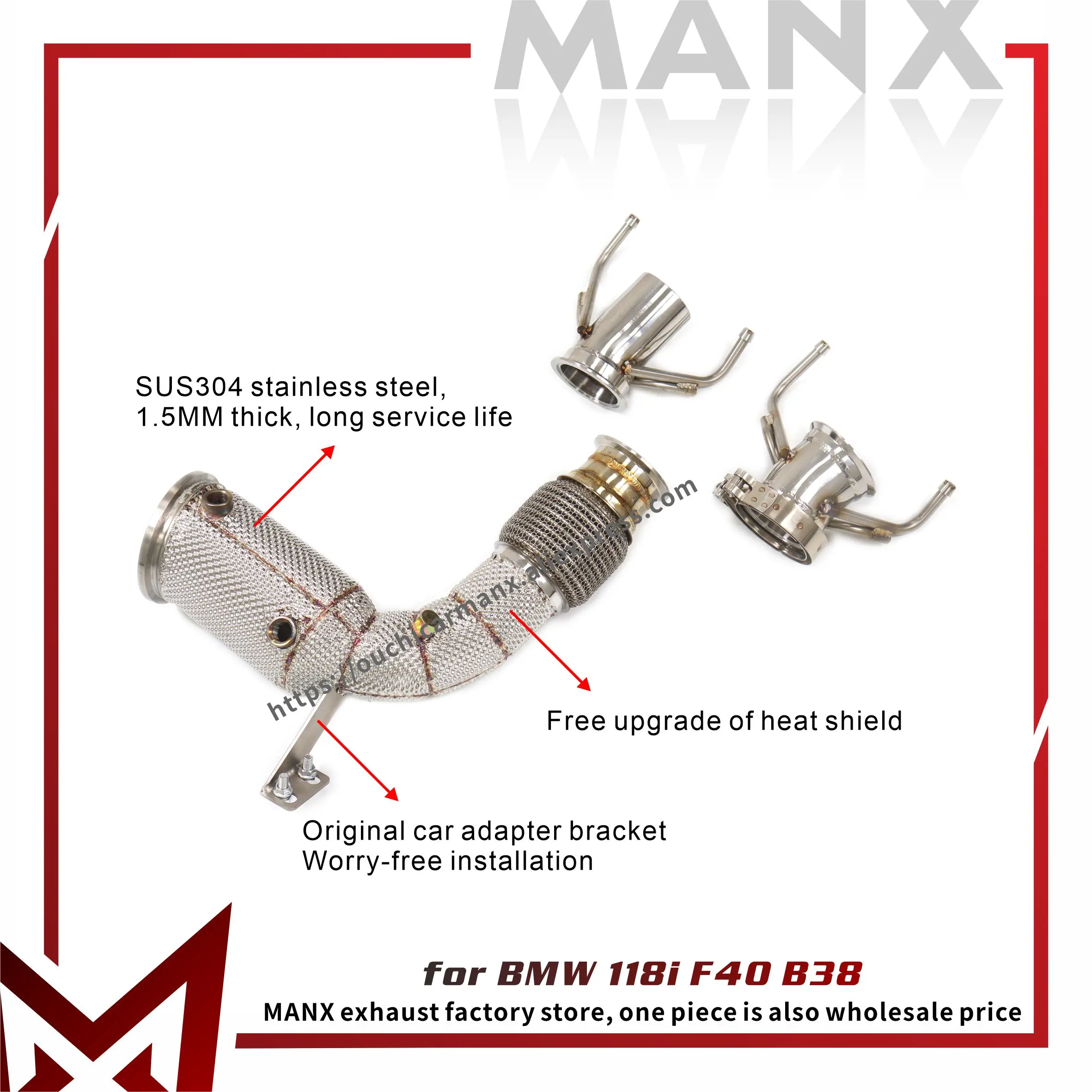 

﻿ MANX for BMW 118i F40 B38 SUS304 Exhaust system Downpipe Free upgrade of heat shield Continuous surprises Handcrafted