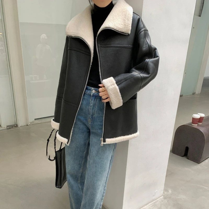 

Women Faux Fur Coat Oversize Lamb Wool Jacket Longline Winter Outerwear