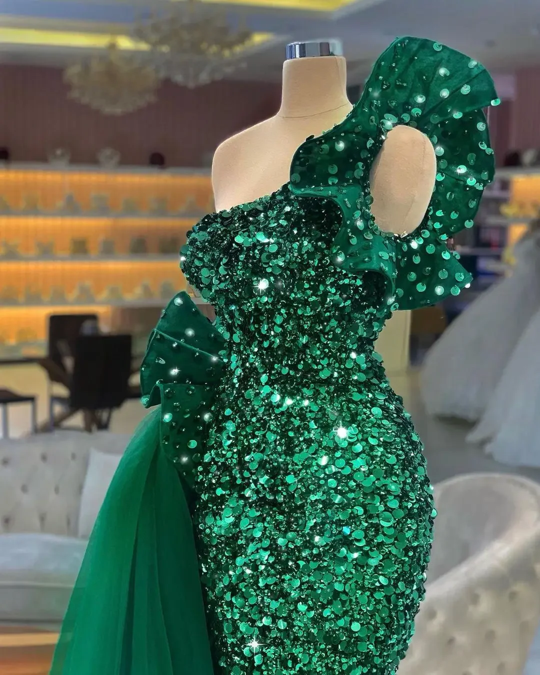 Evening Gowns Green Sequin Tube Top Ladies Formal Cocktail Party Ball Detachable plus size evening dress short party dress