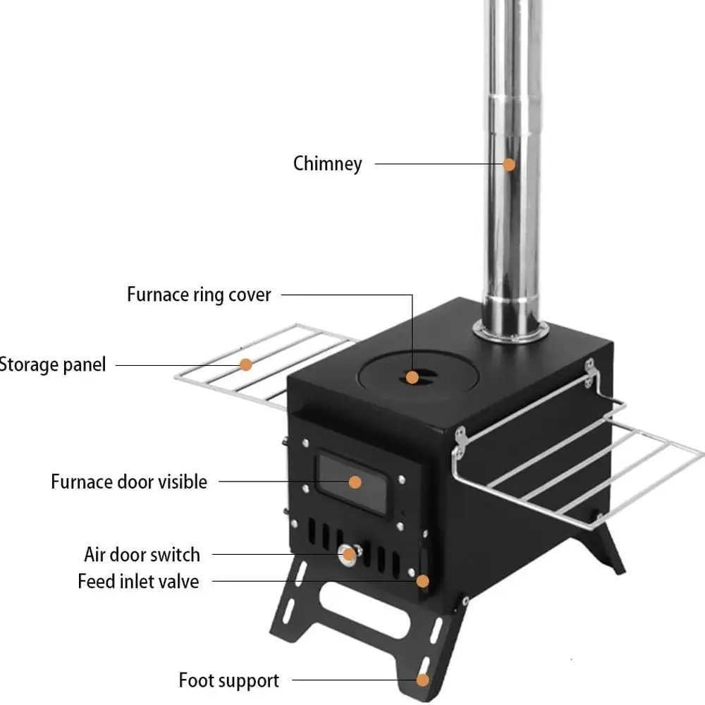 موقد خيمة ساخن، موقد حرق الأخشاب، موقد خشبي محمول للتخييم للخيمة، موقد خيمة للتدفئة والطهي، موقد للتخييم في الهواء الطلق #4