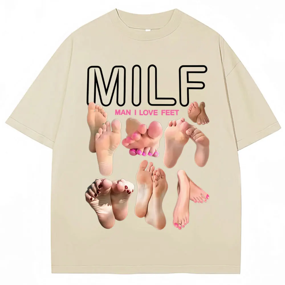 MILF رجل أحب أقدام مضحك ميمي تي شيرت الرجال النساء الفكاهة موضة تي شيرت لينة القطن س الرقبة المتضخم عادية تي شيرت الشارع الشهير