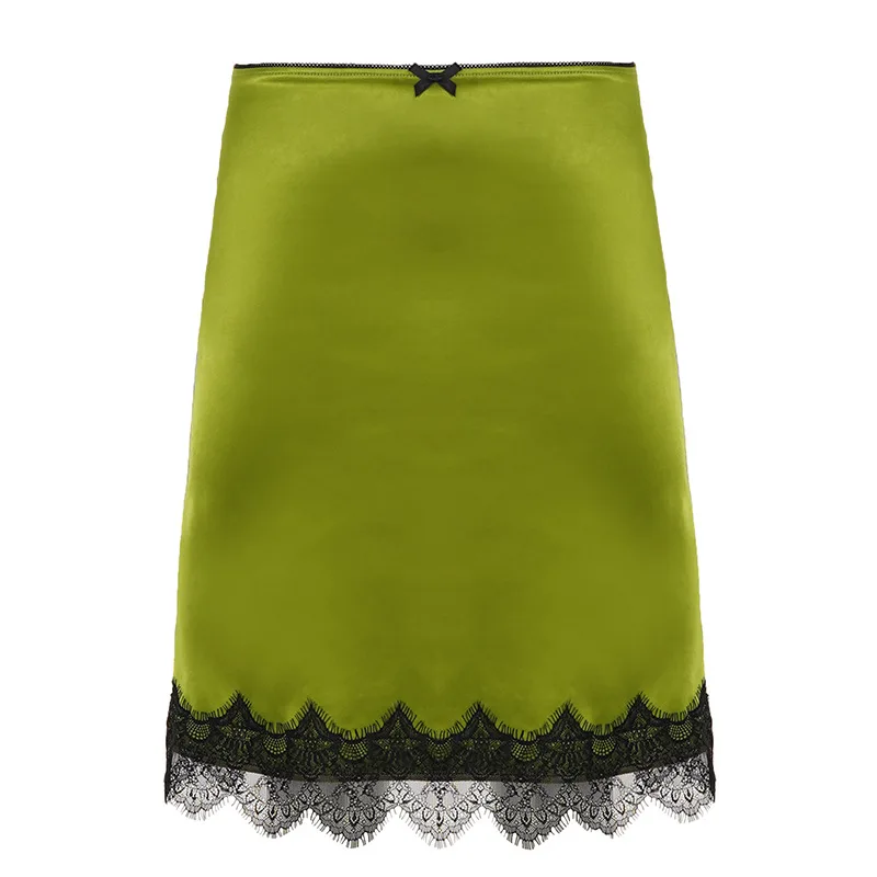 Elegant temperament women's satin half skirt lace patchwork contrasting color bow wrapper hip skirt for women