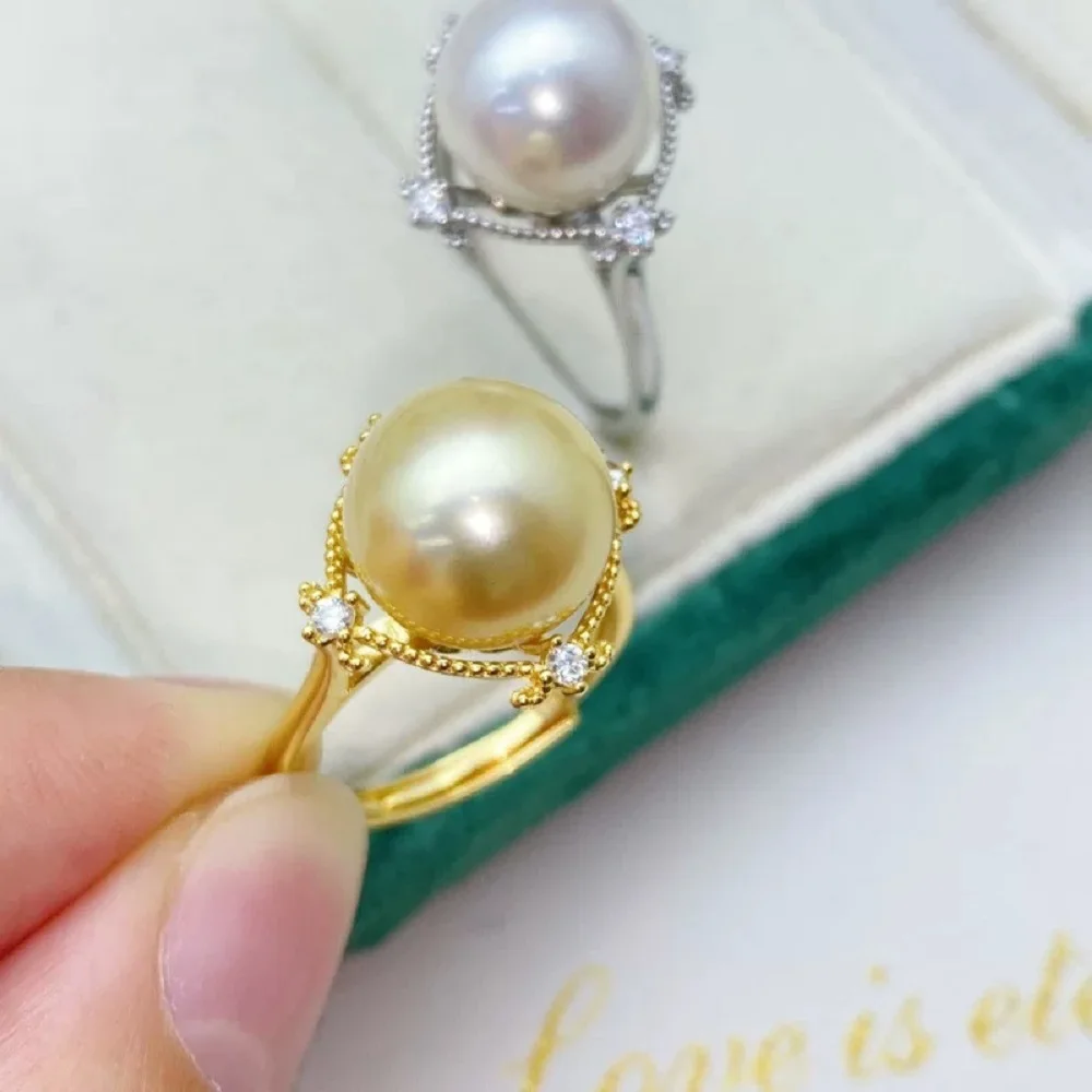 

Новое кольцо из золота 925 пробы с натуральным круглым жемчугом Южных морей AAAA10-11мм, открытое, с регулируемым размером