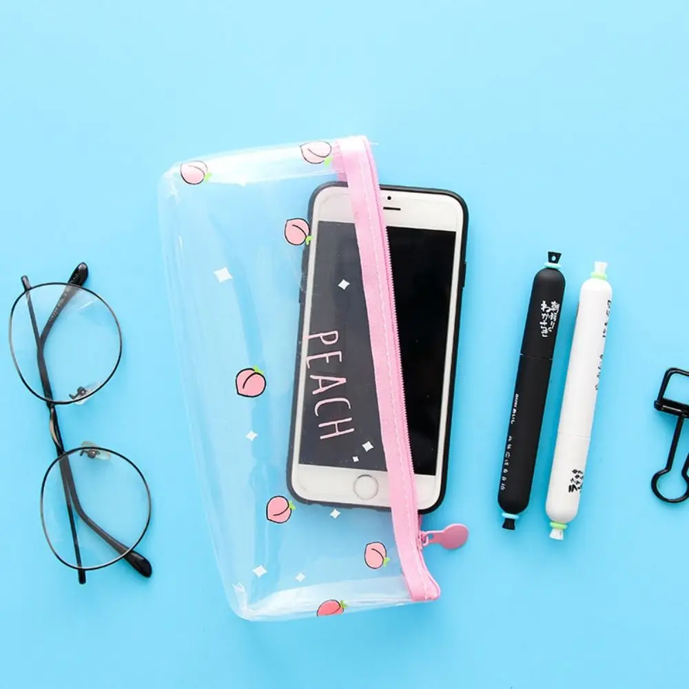 Portable Waterproof Transparent Pencil Bag Cute Large Capacity Pencil Case PVC Refreshing Stationery Storage Bag Student