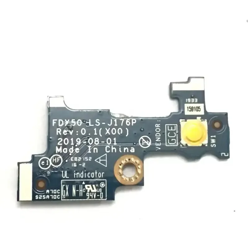 N+ Power Button Board LS-J176P 07R96X For Dell Precision 7550 Laptop Power Switch Small Board Replacement Parts