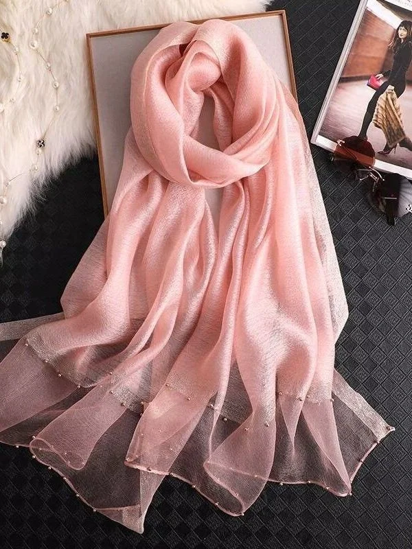 Jedwabny szal damski koreańskie wydanie klasyczny uniwersalny jedwab szal złoty szal z koralikami jedwabny szal dostępny wszystkie sezony